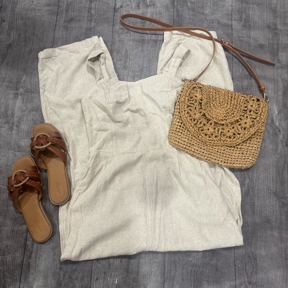 Old Navy Cream LinenJumpsuit with Adjustable Straps